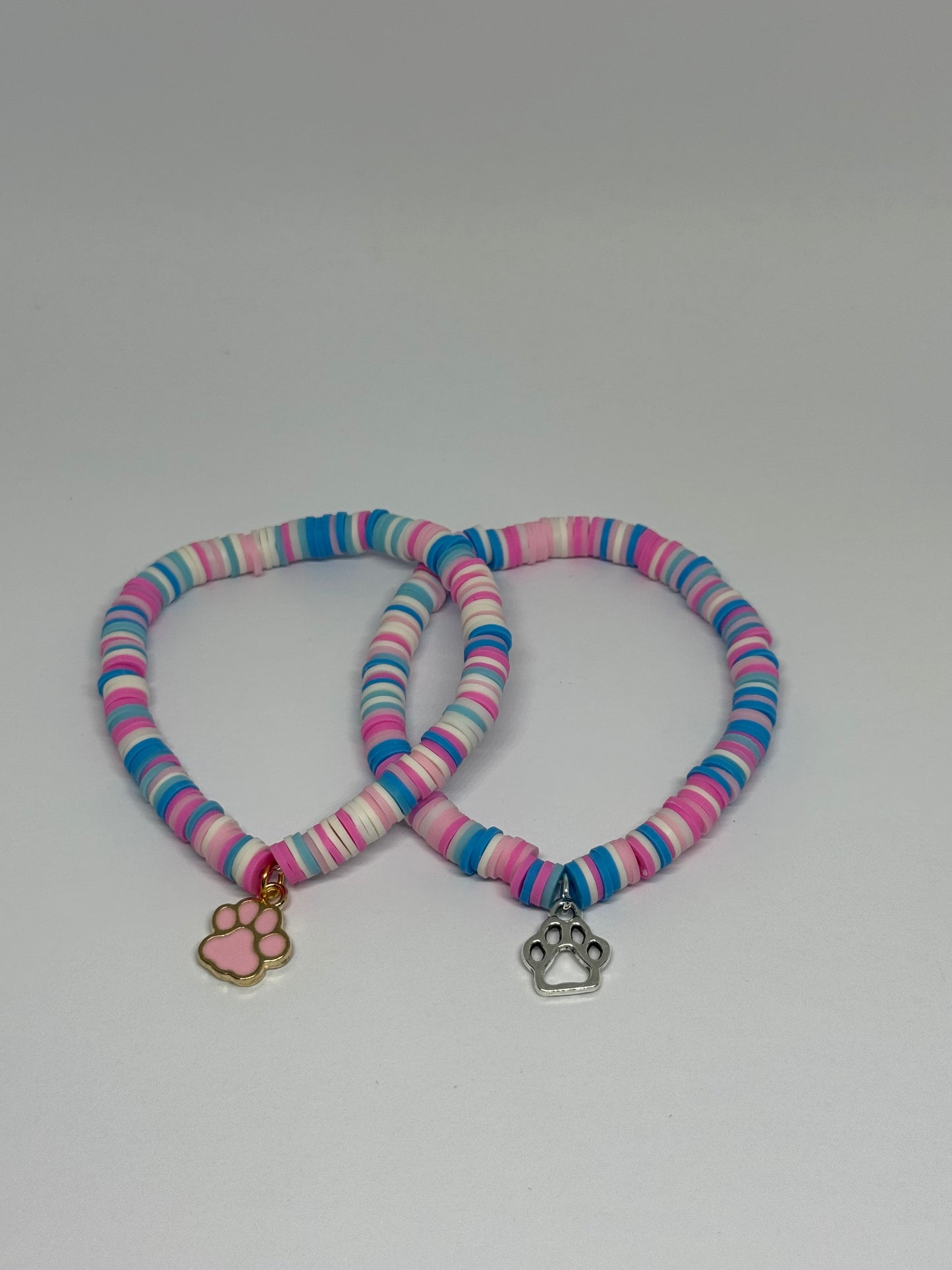 Clay Beaded Bracelet - Candy Floss (Paw Charm)