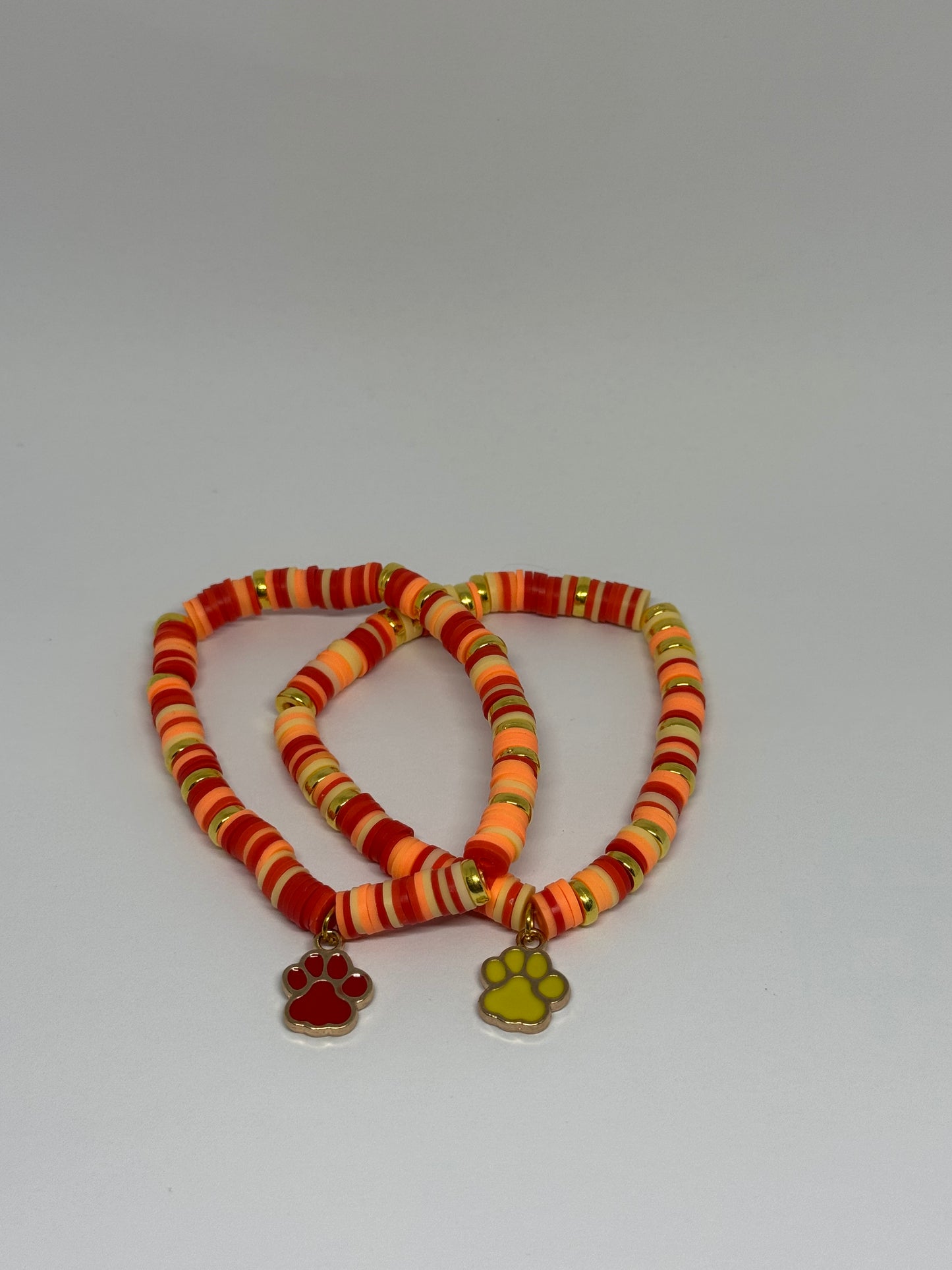 Clay Beaded Bracelet - Crimson Flame (Paw Charm)