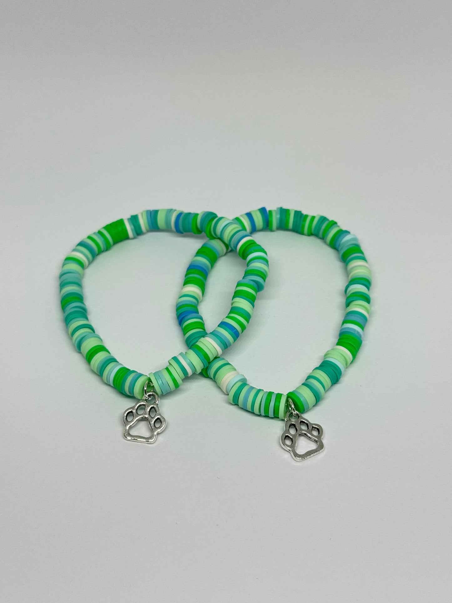 Clay Beaded Bracelet - Emerald Tide (Paw Charm)