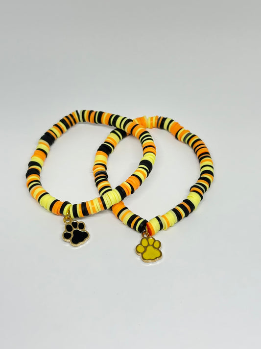 Clay Beaded Bracelet - Sunset Ember (Paw Charm)