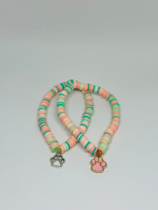 Clay Beaded Bracelet - Pastel Watermelon (Paw Charm)