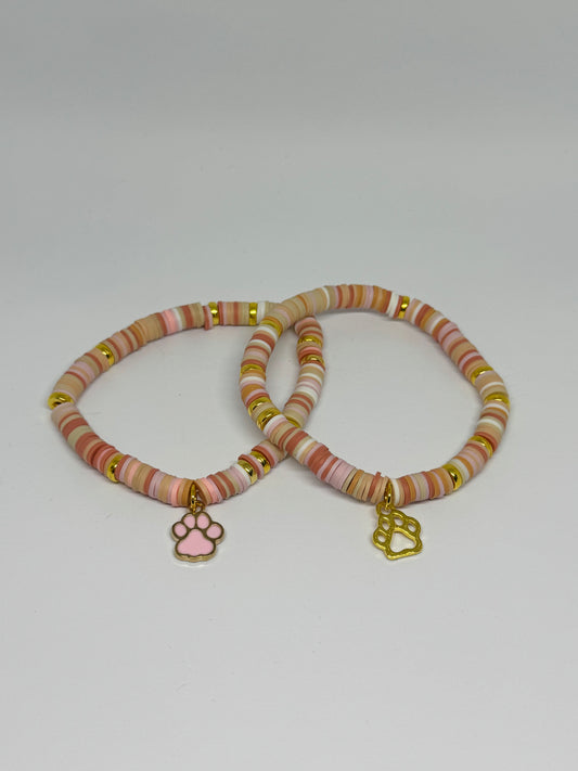 Clay Beaded Bracelet - Sunset Sands (Paw Charm)